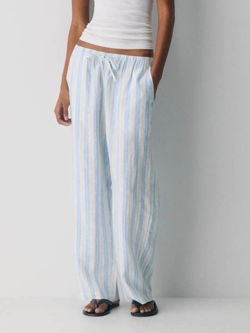 H&M Light Blue and White Striped Wide-Leg Pants